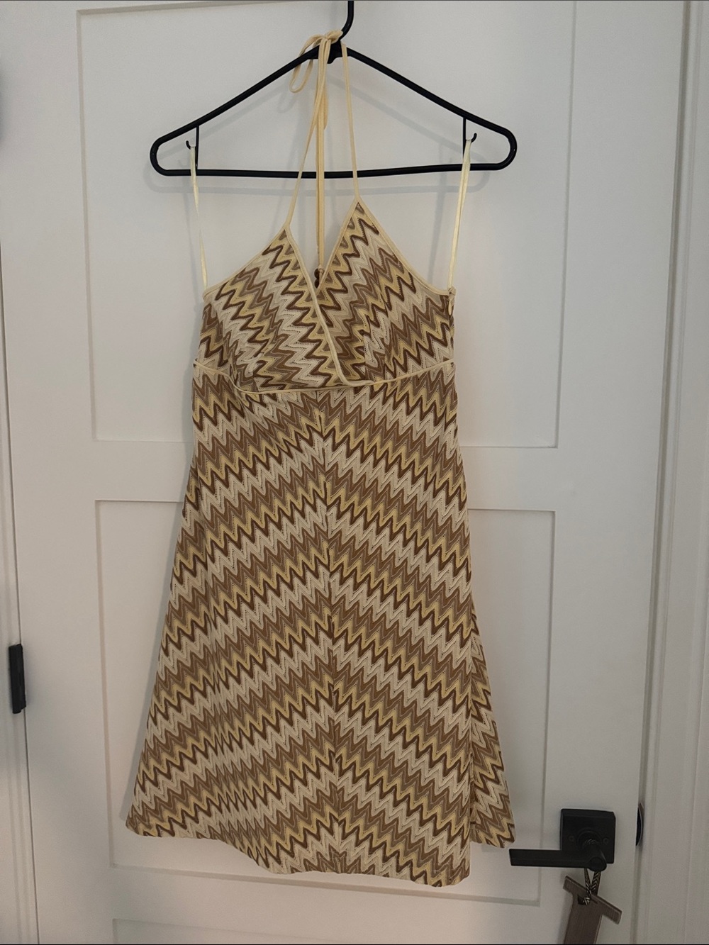 LOFT Yellow and Cream Chevron Halter Mini Dress